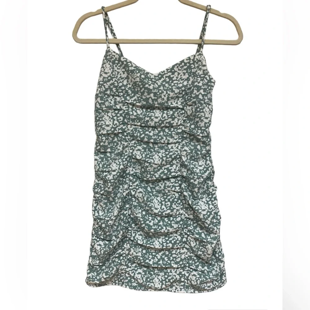 Abercrombie Dress Mini Strappy Print Size XS Rouched Green - Picture 1 of 3